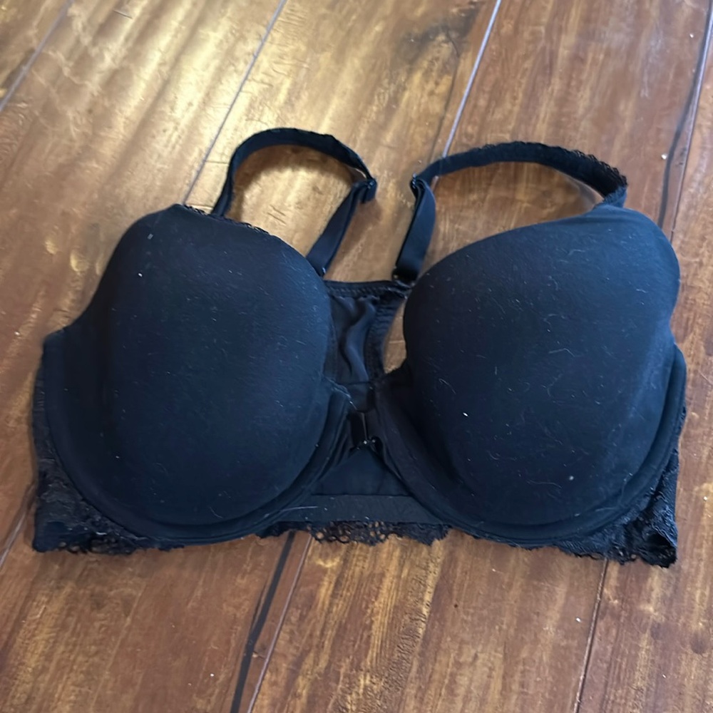 Victoria’s Secret Black Front Close Lace Racerback Bra 32DD